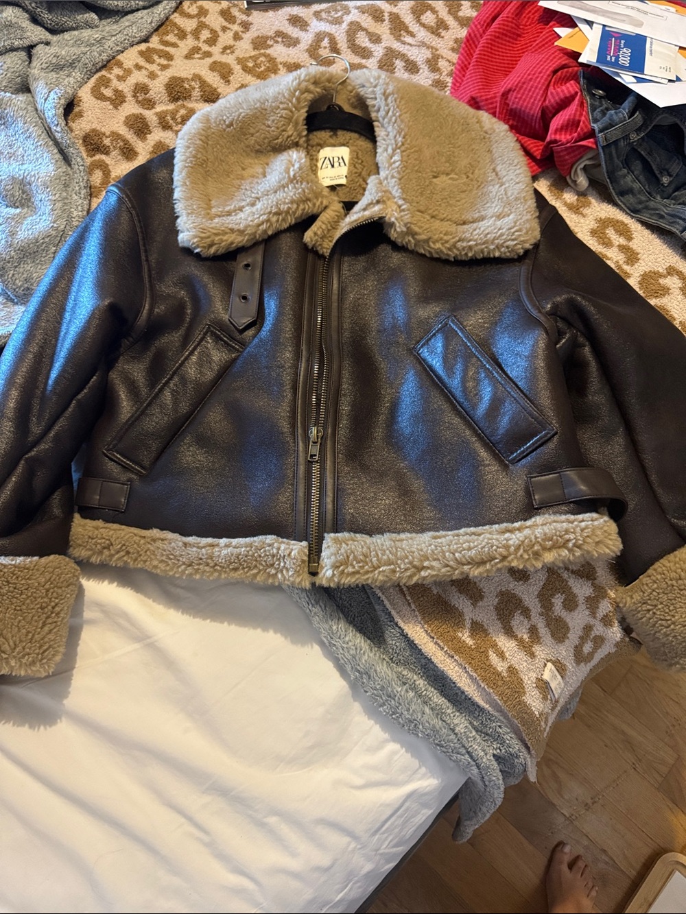 Zara Brown leather Sherpa jacket